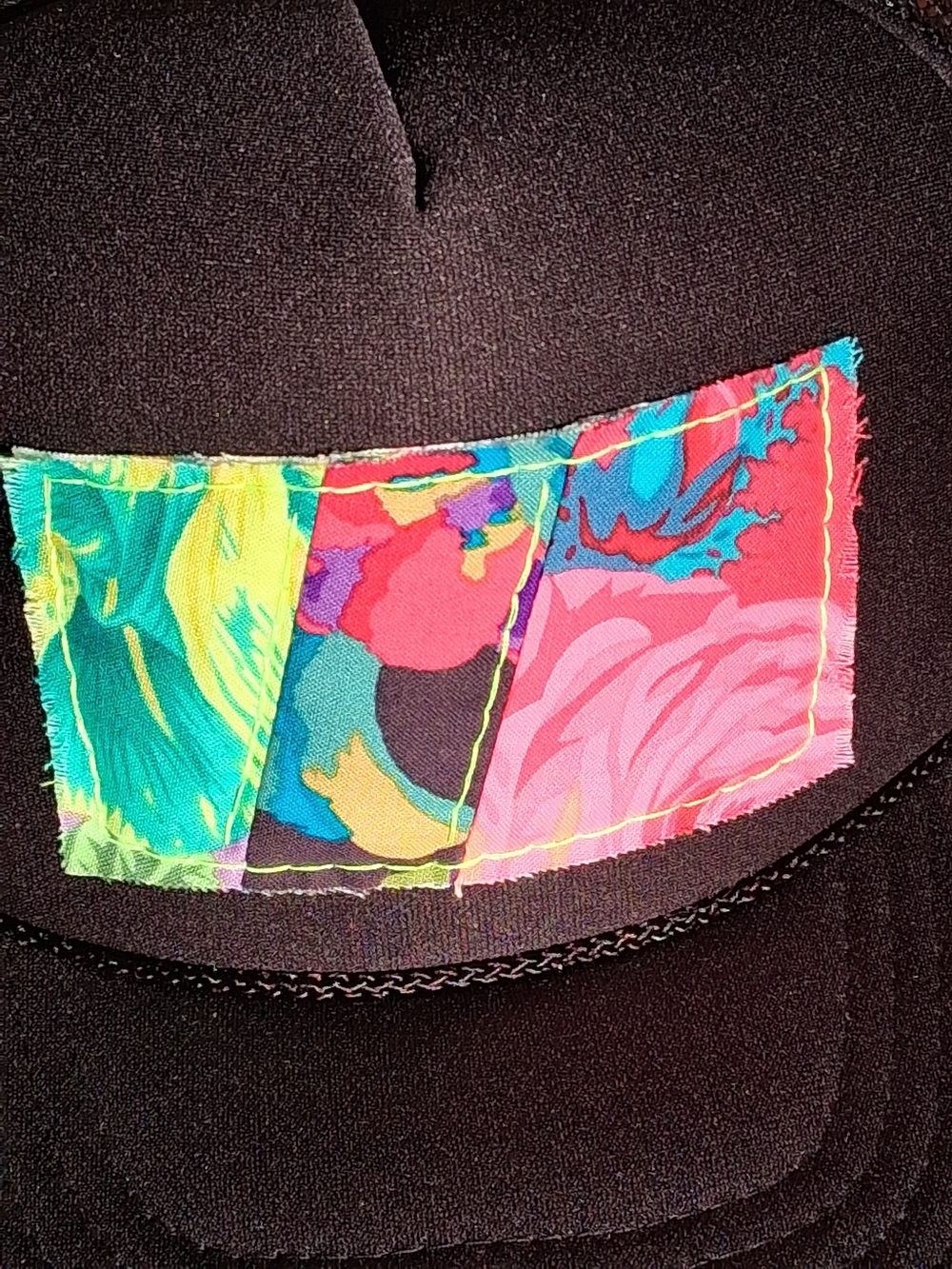 Black Trucker Hat with Multicolor Floral Handmade Patch
